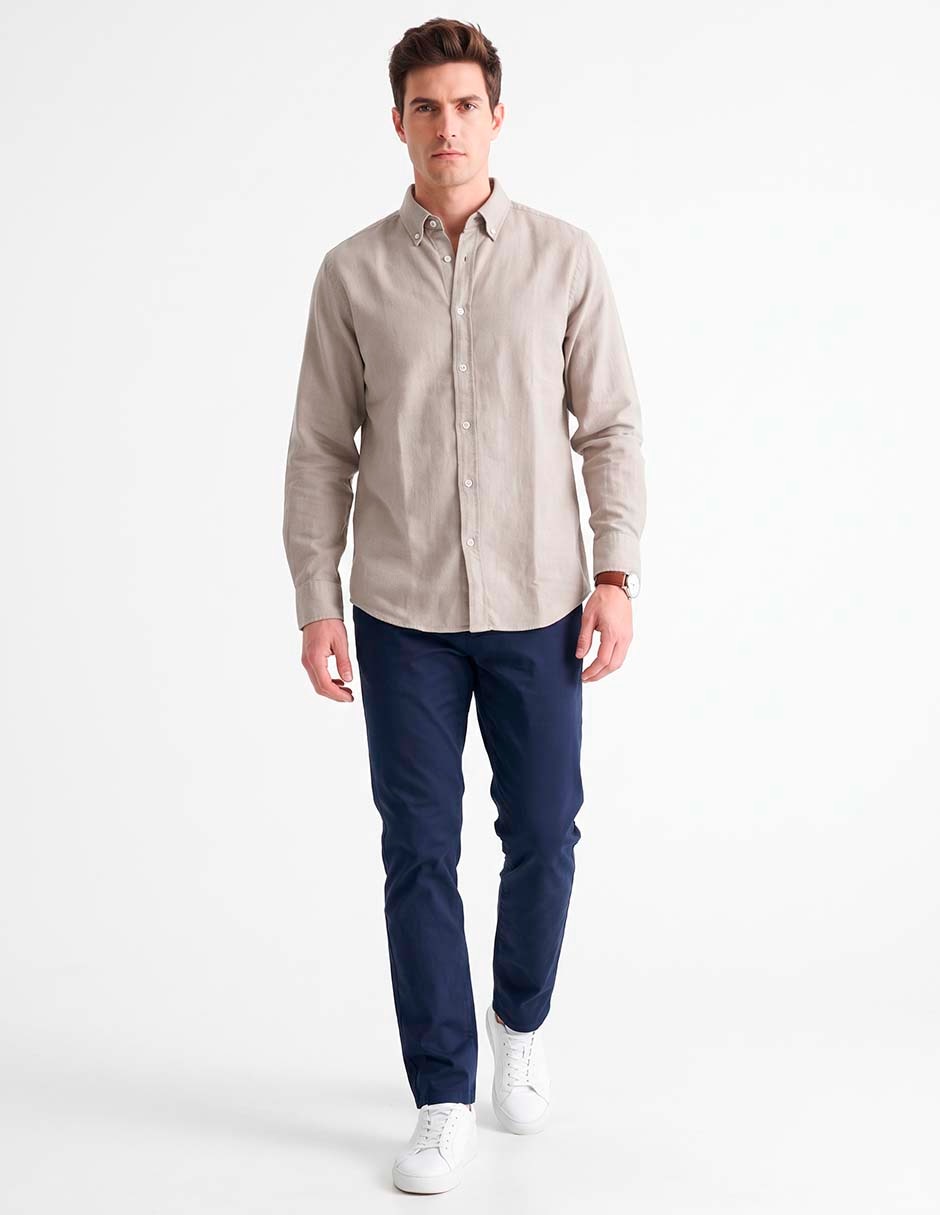 Camisa casual de algodón manga larga para hombre