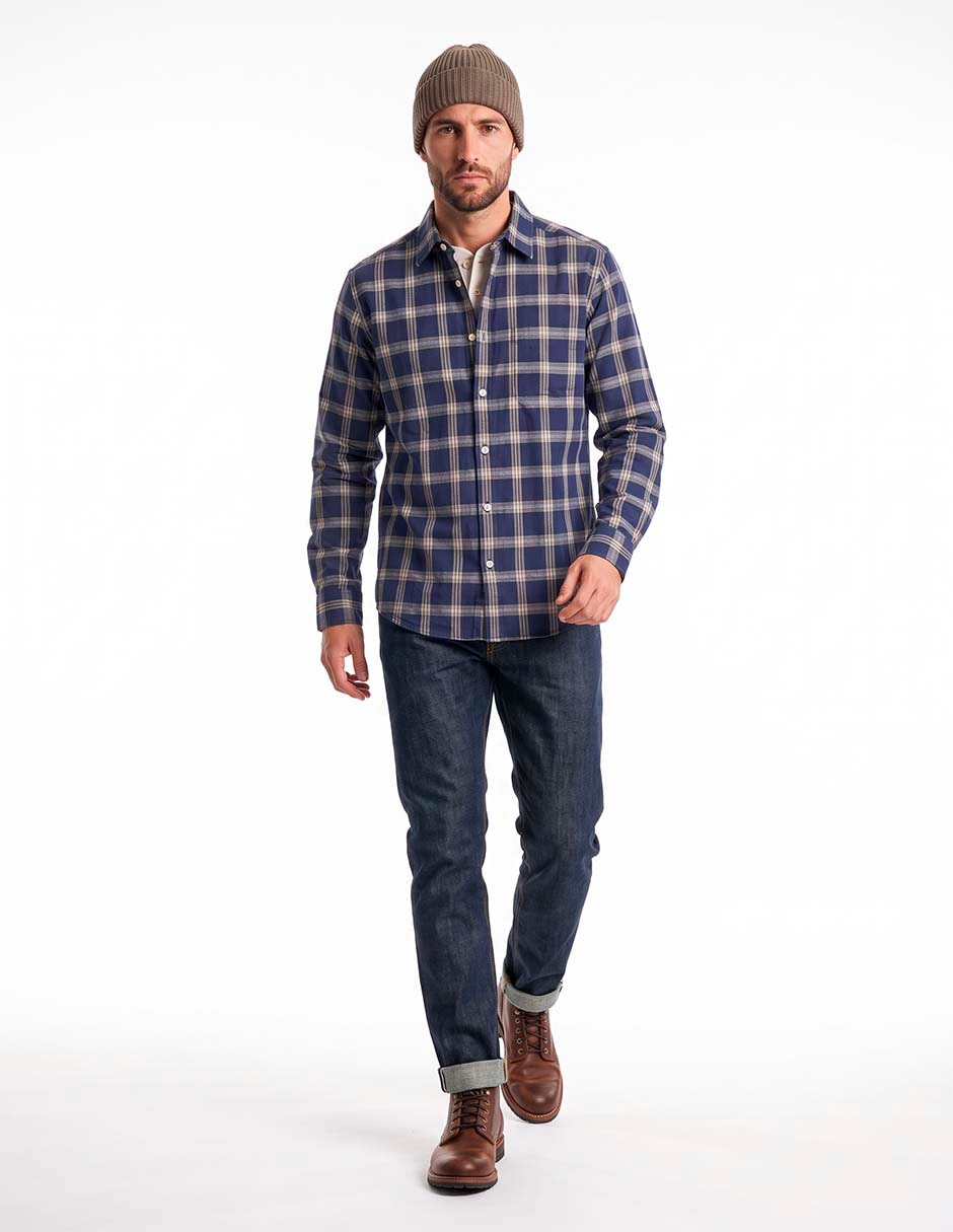 Camisa casual de algodón manga larga para hombre Camisa casual de algodón manga larga para hombre