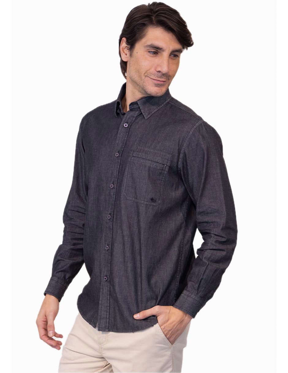 Camisa casual de algodón manga larga para hombre
