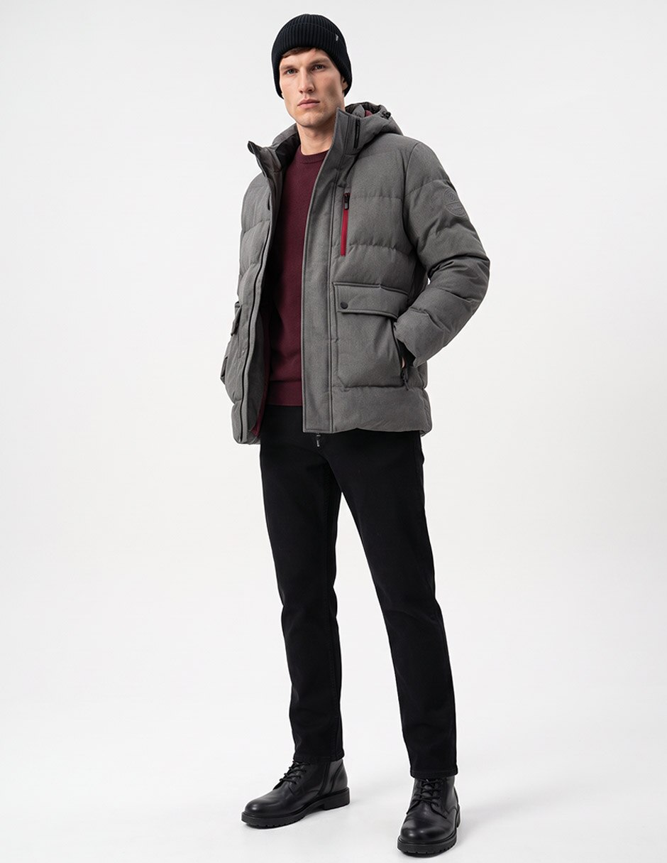 Chamarra acolchada impermeable capucha desmontable para hombre
