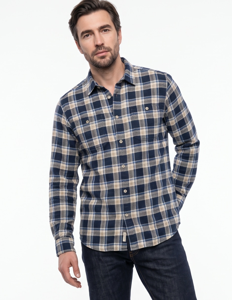 Camisa casual de algodón manga larga para hombre