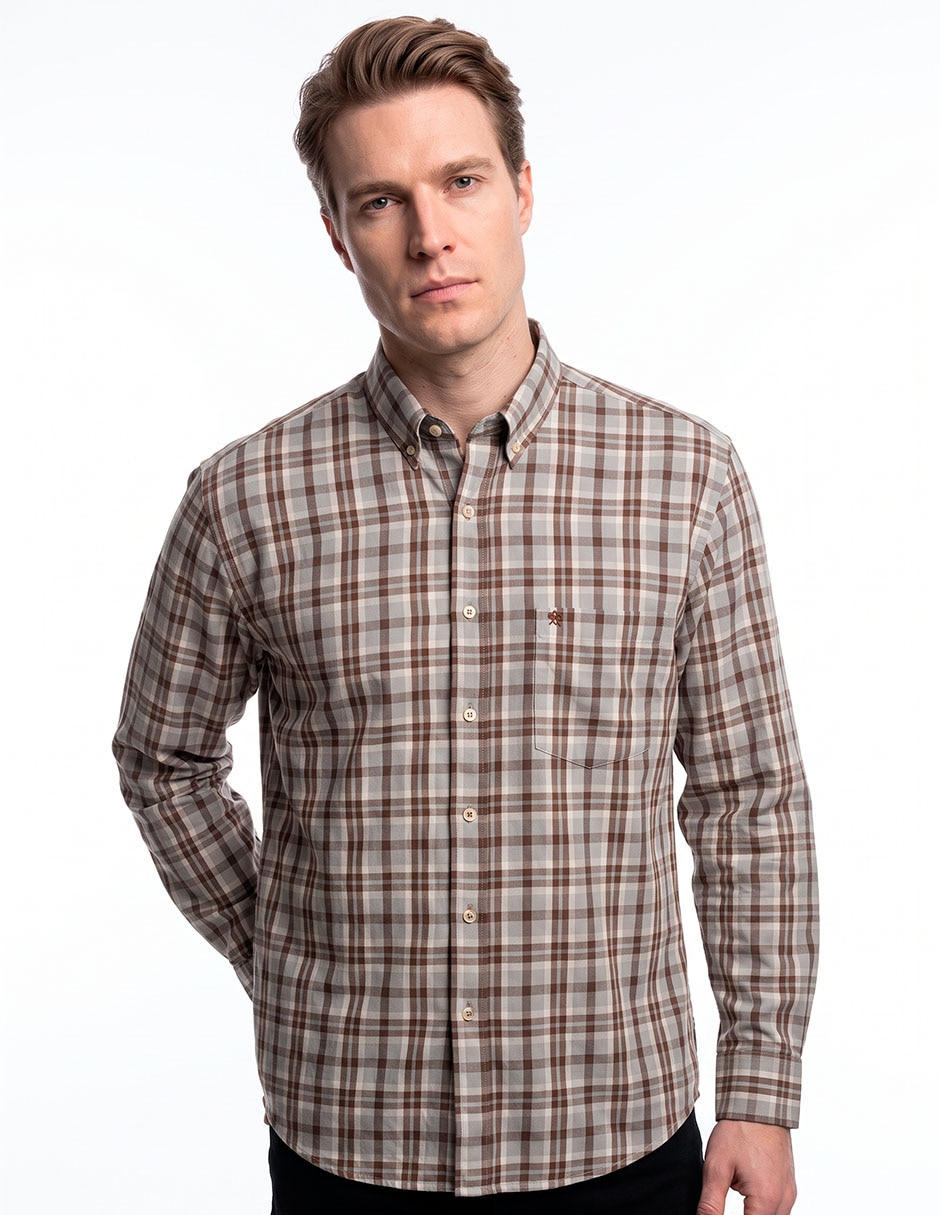 Camisa casual de algodón manga larga para hombre