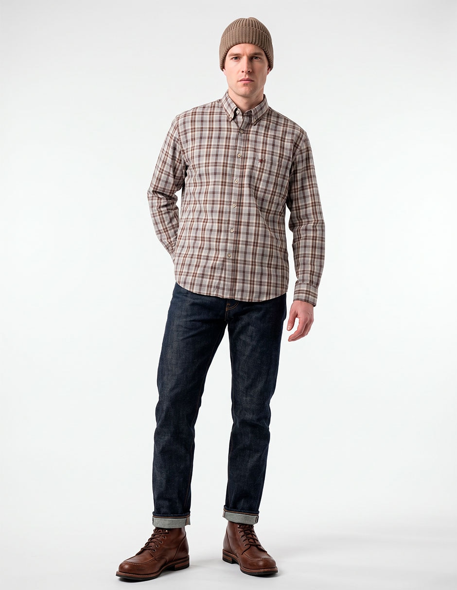 Camisa casual de algodón manga larga para hombre