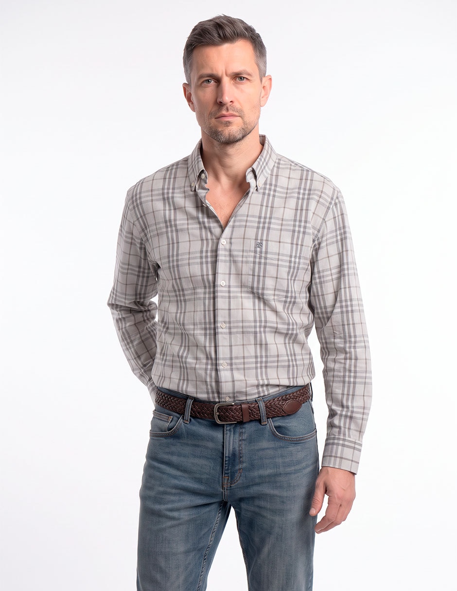 Camisa casual de algodón manga larga para hombre