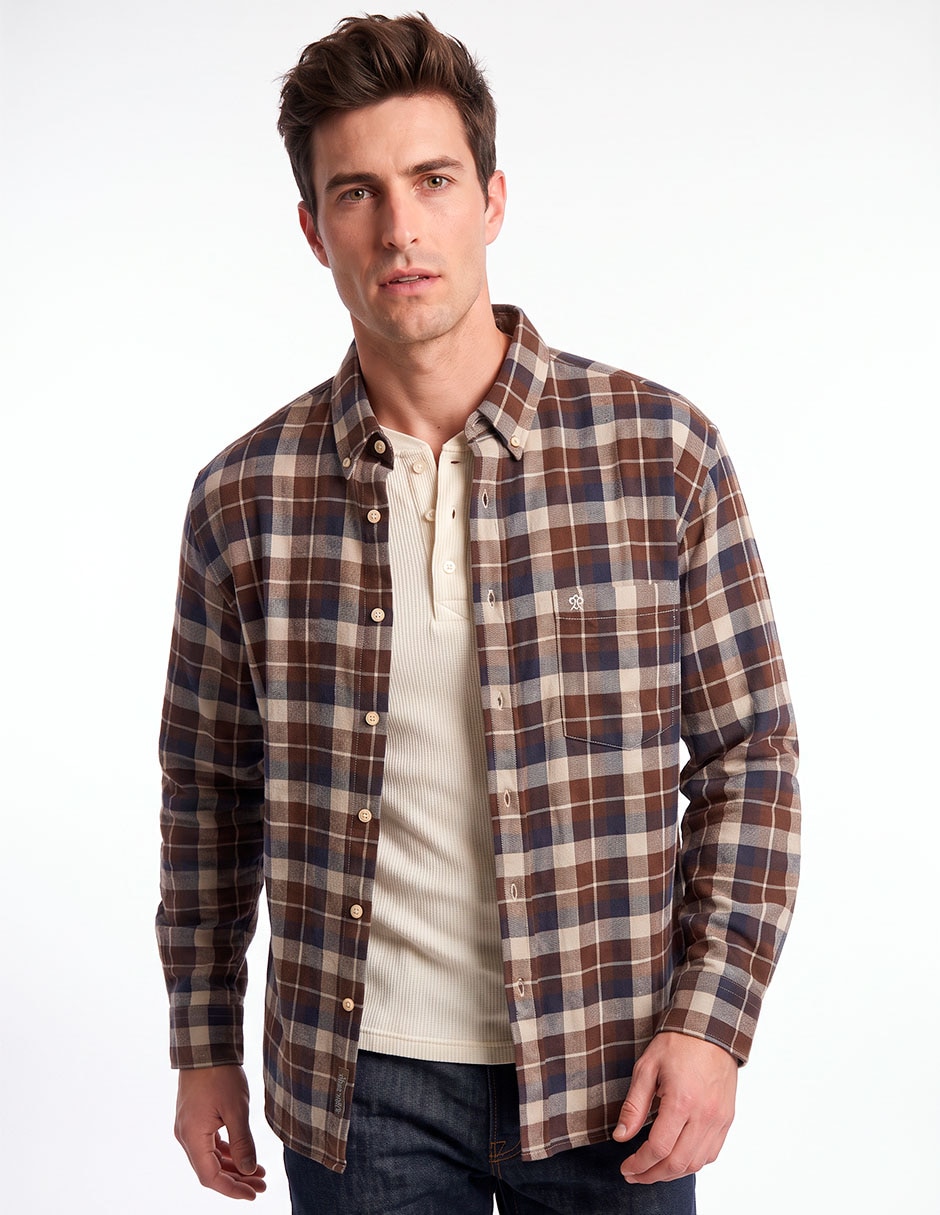 Camisa casual de algodón manga larga para hombre
