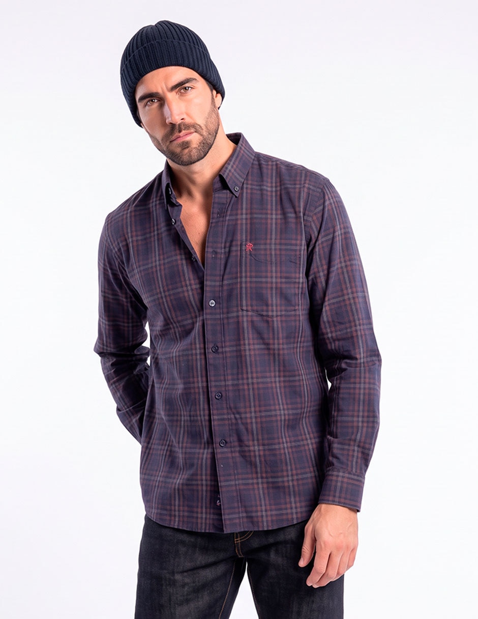 Camisa casual de algodón manga larga para hombre