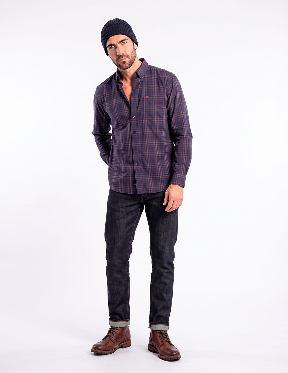 Camisa casual de algodón manga larga para hombre
