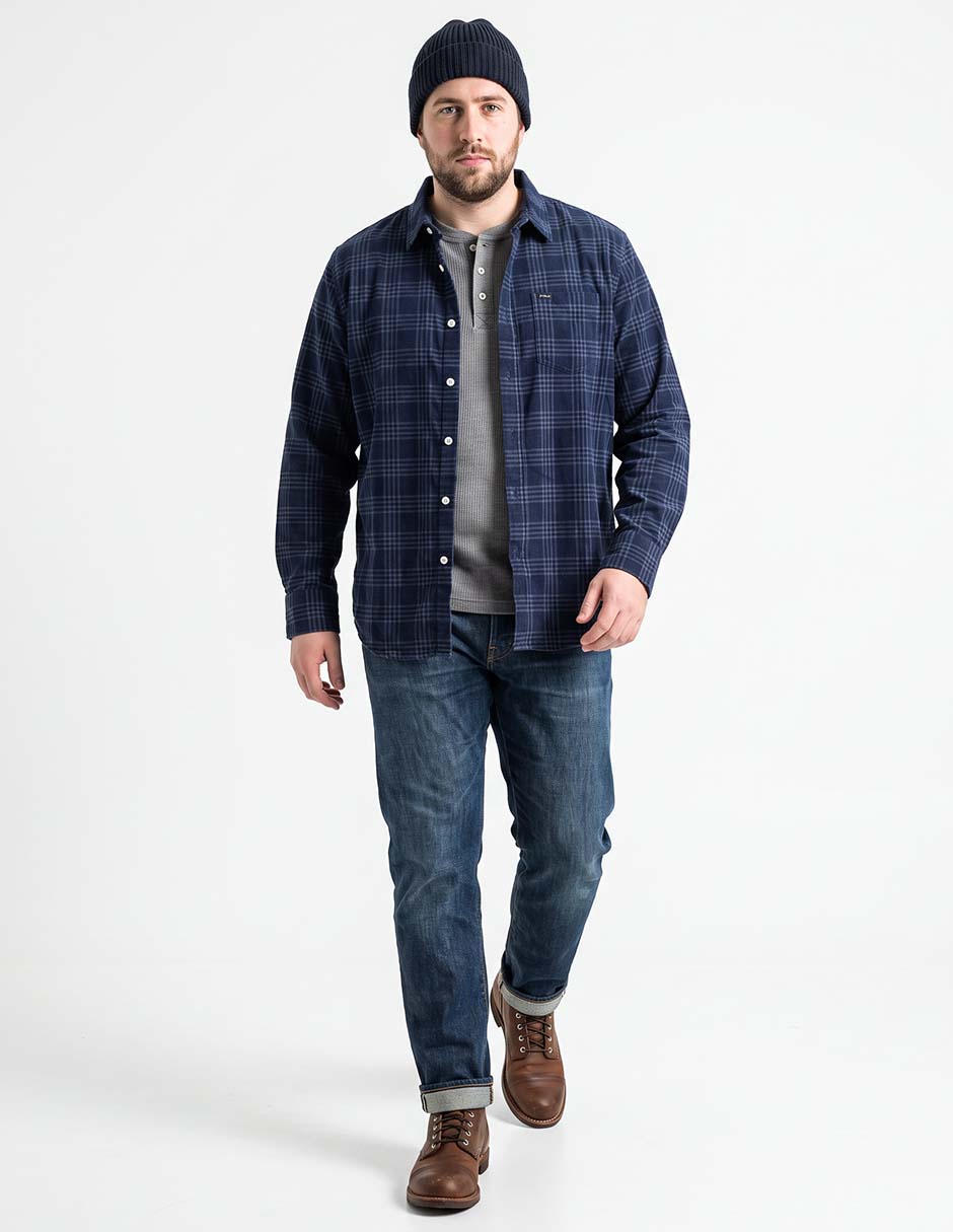 Camisa casual de pana manga larga para hombre