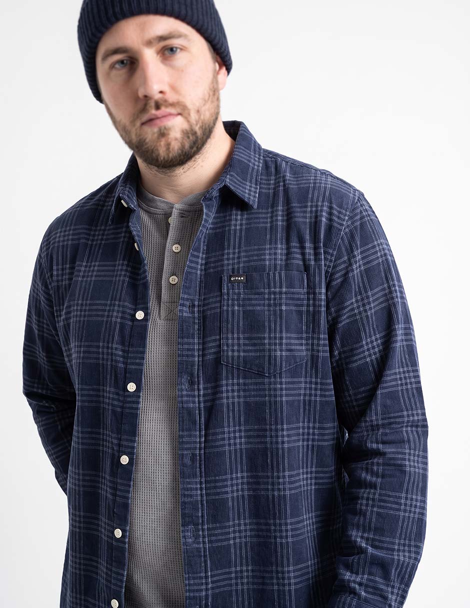 Camisa casual de pana manga larga para hombre 4