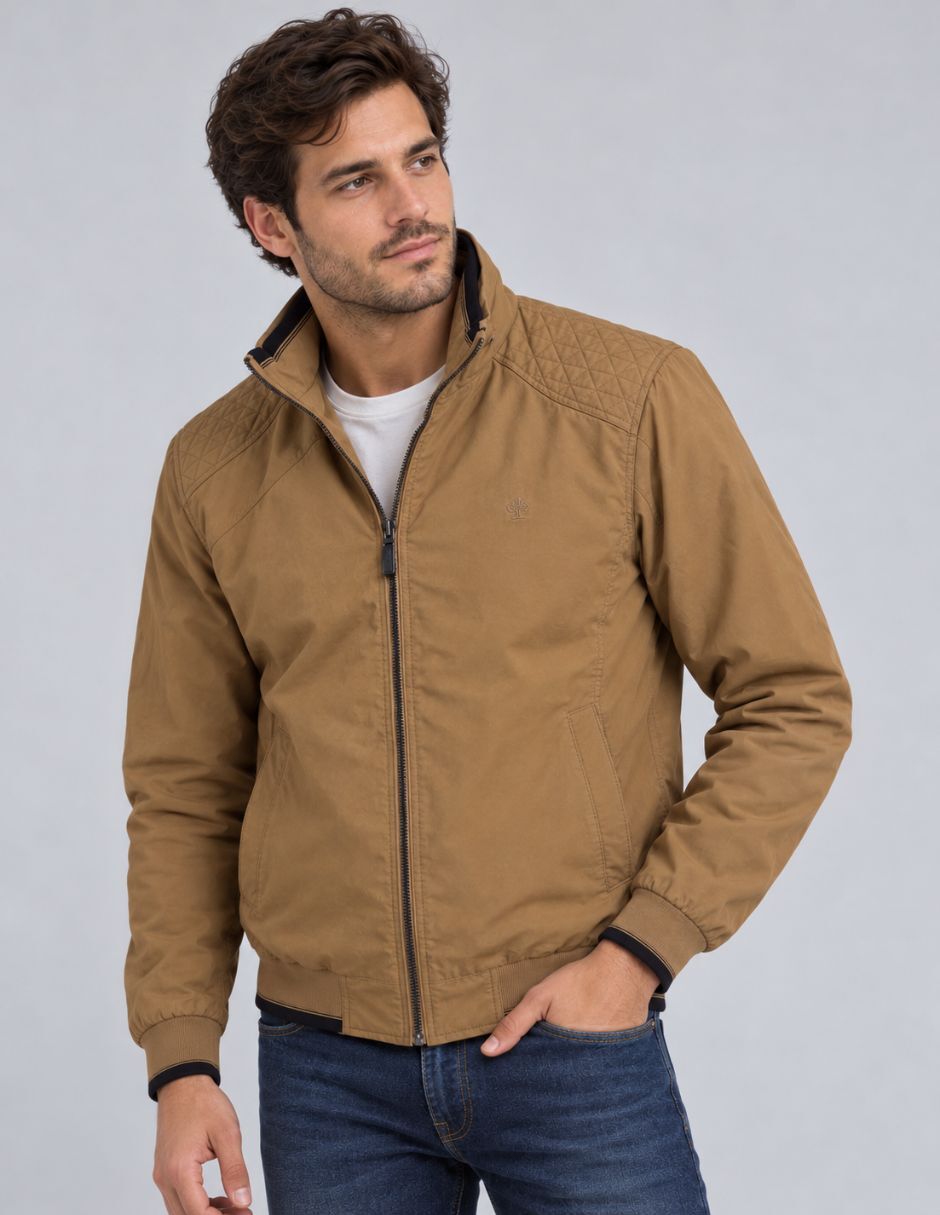 Chamarra bomber impermeable cuello a contraste para hombre Chamarra bomber impermeable cuello a contraste para hombre
