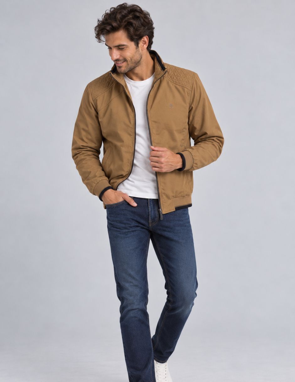 Chamarra bomber impermeable cuello a contraste para hombre 2