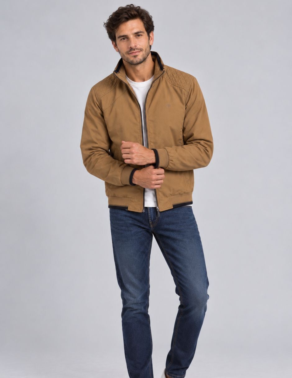 Chamarra bomber impermeable cuello a contraste para hombre 3
