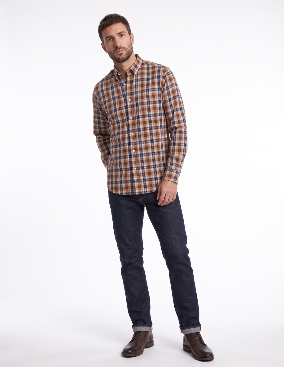 Camisa casual polo sur de algodón manga larga para hombre 3