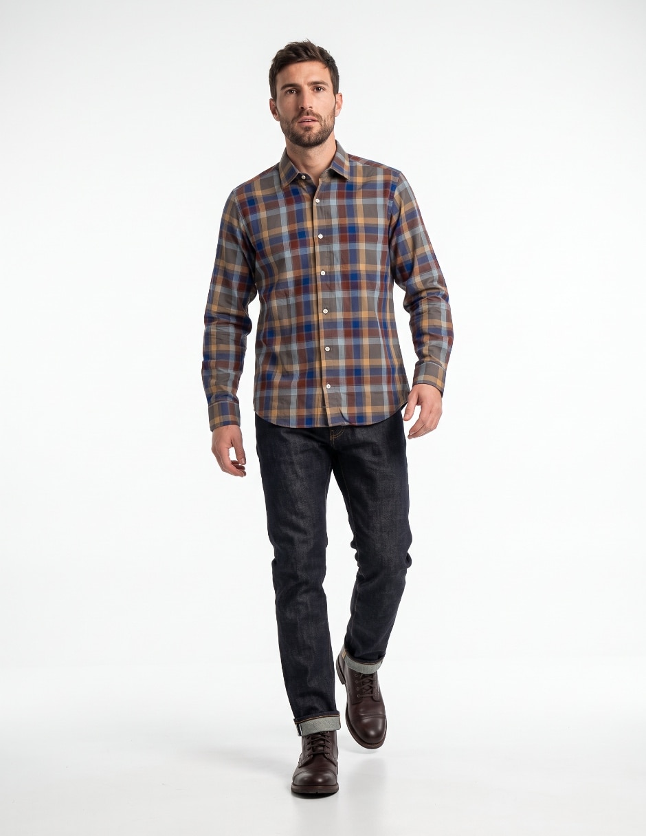 Camisa casual polo sur de algodón manga larga para hombre 3