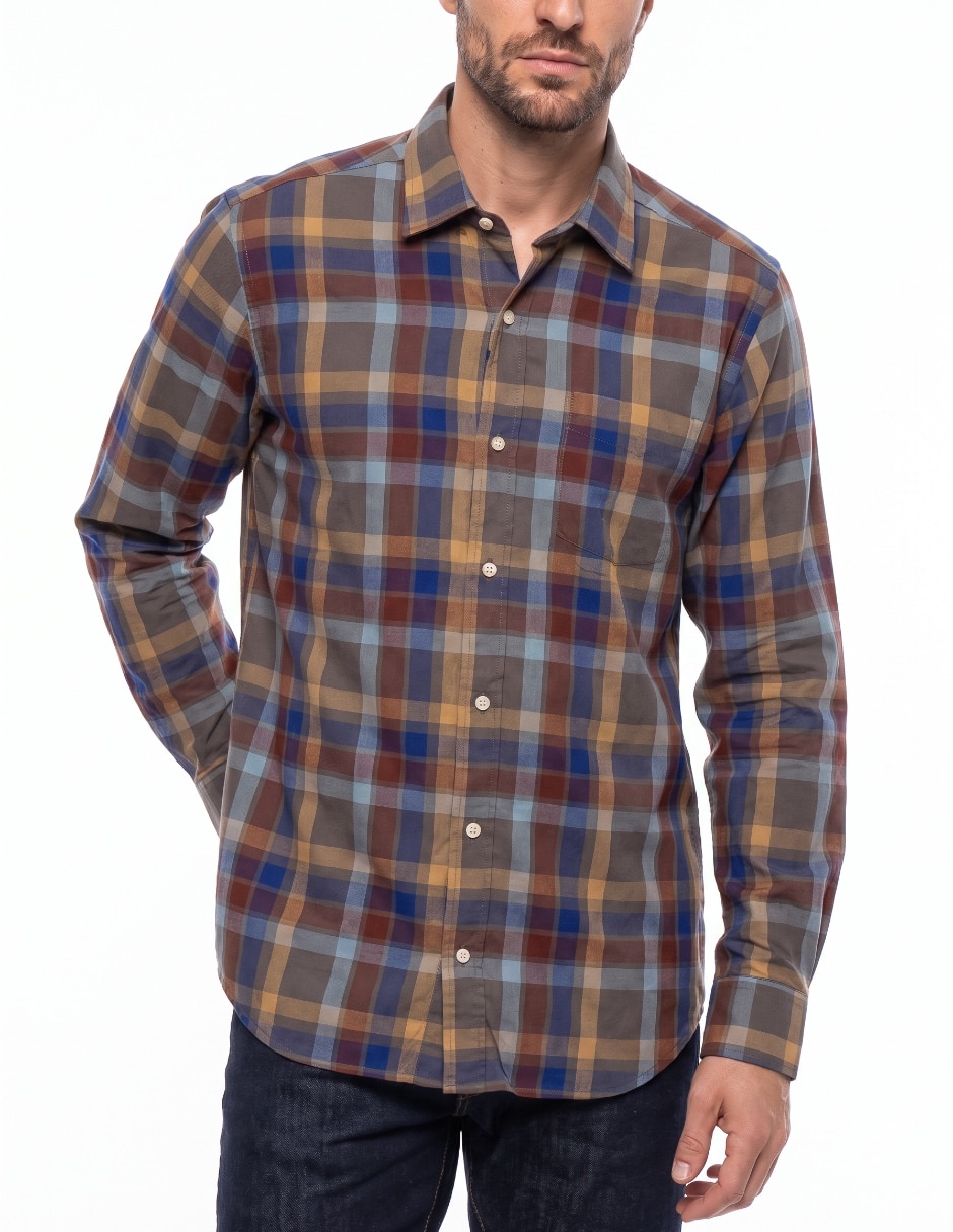 Camisa casual polo sur de algodón manga larga para hombre 4