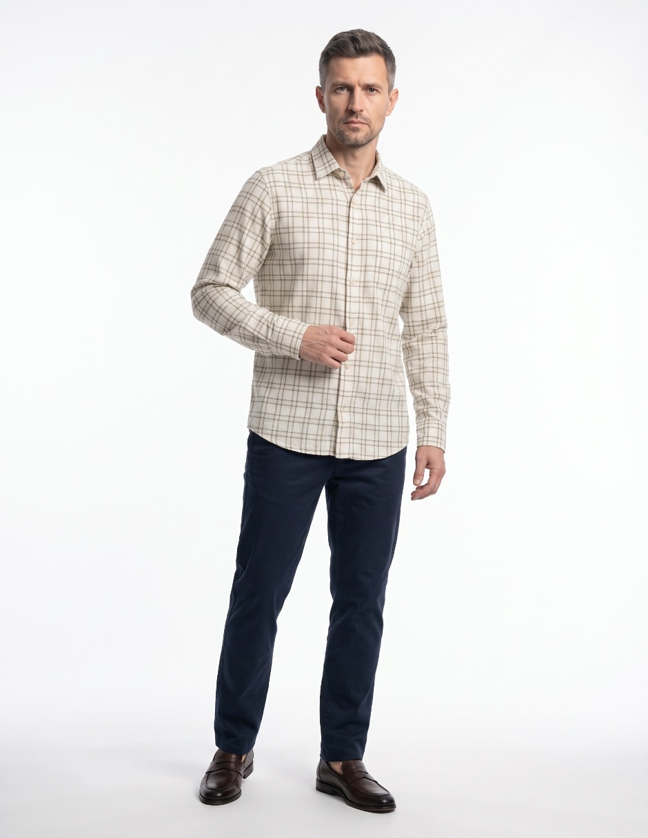 Camisa casual de algodón manga larga para hombre Camisa casual de algodón manga larga para hombre