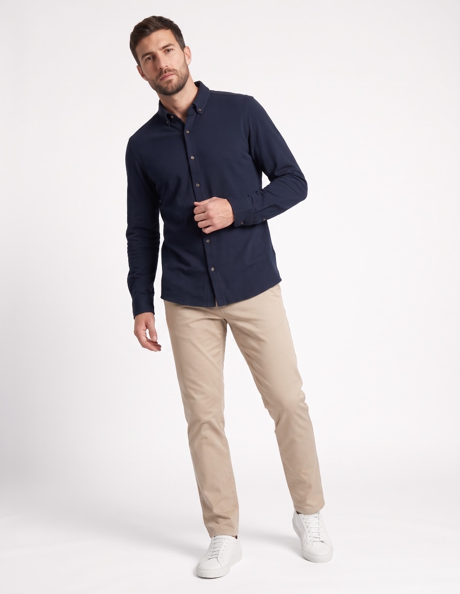 Camisa casual polo sur manga larga para hombre 3