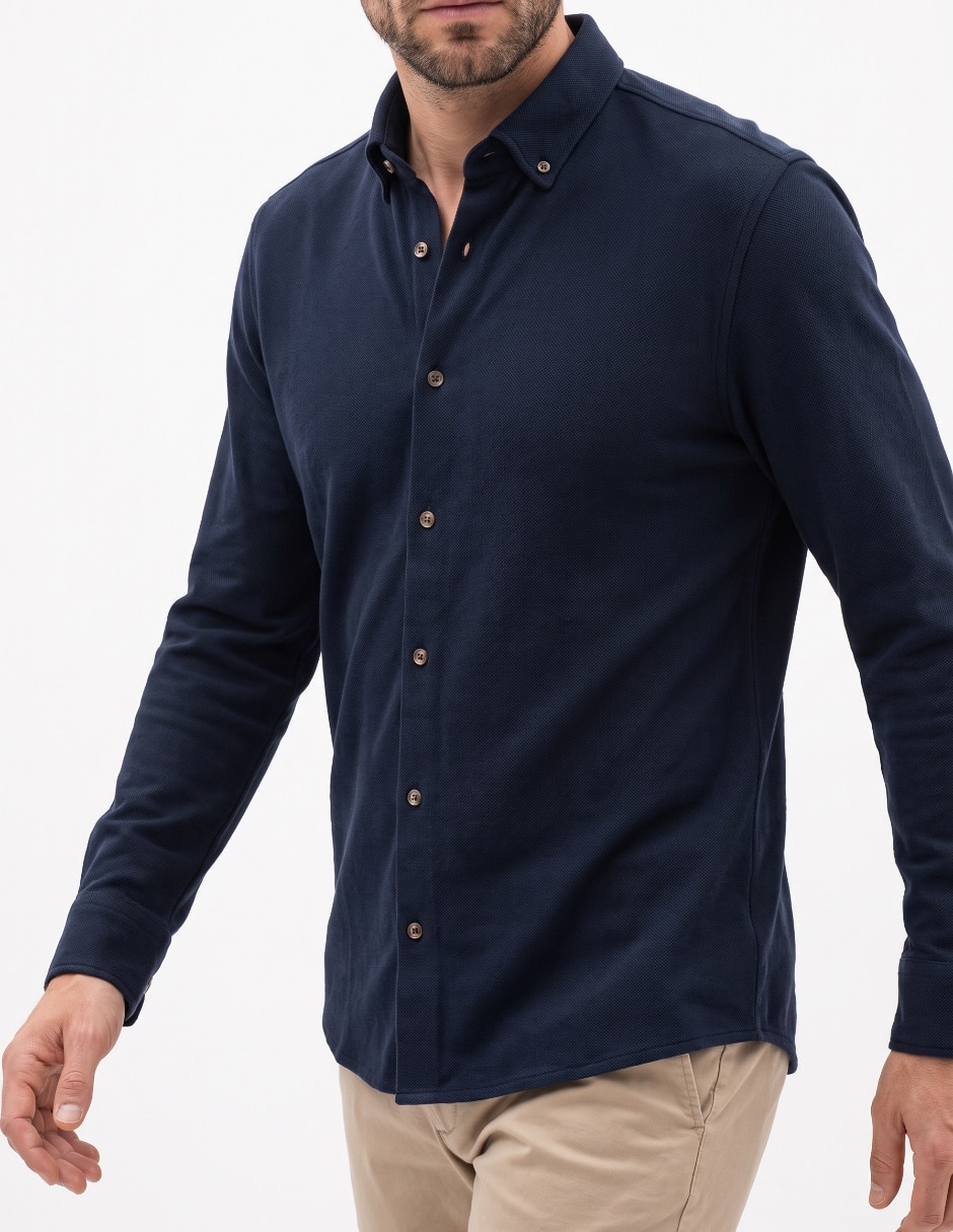Camisa casual polo sur manga larga para hombre 4