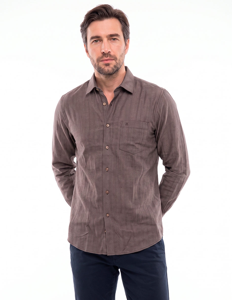 Camisa casual de algodón manga larga para hombre