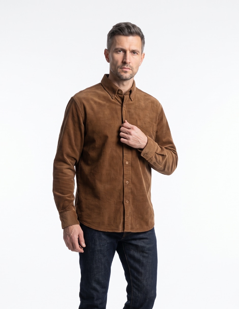 Camisa casual de pana manga larga para hombre