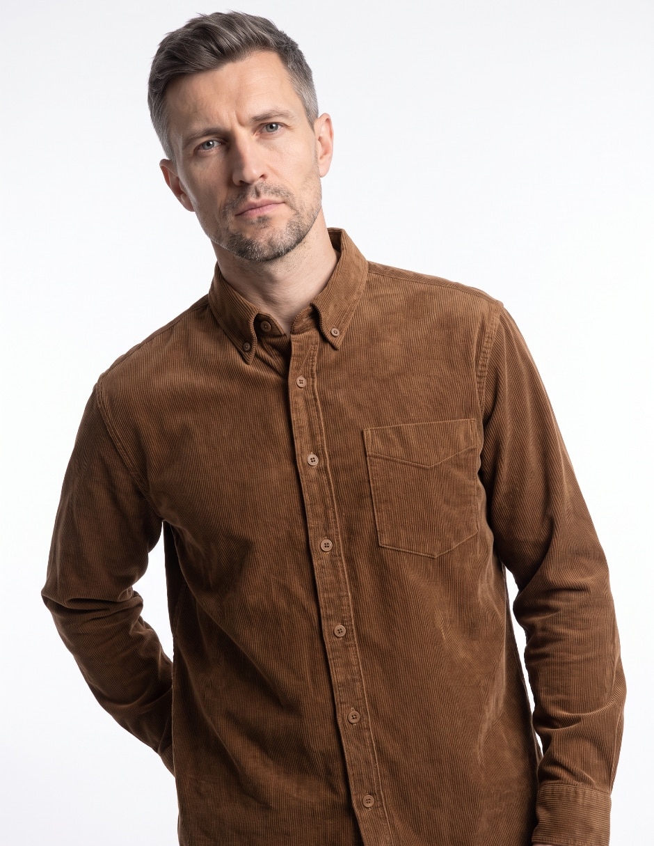 Camisa casual de pana manga larga para hombre 3