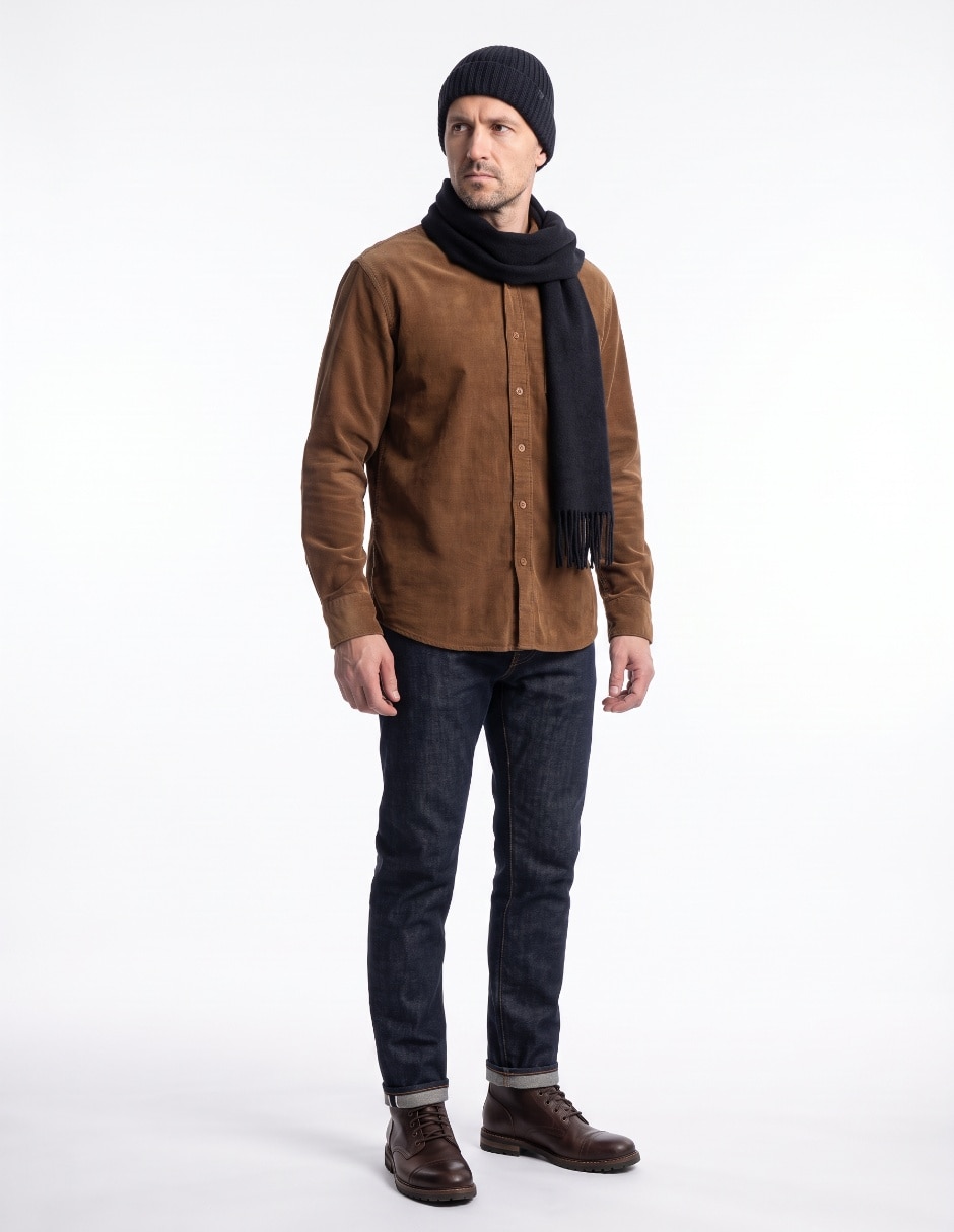 Camisa casual de pana manga larga para hombre 4