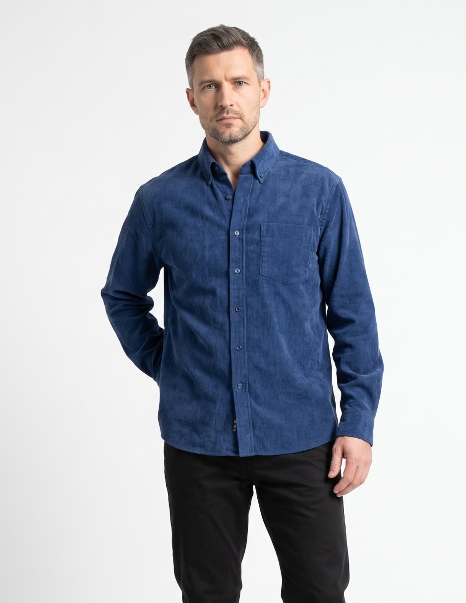 Camisa casual de pana manga larga para hombre