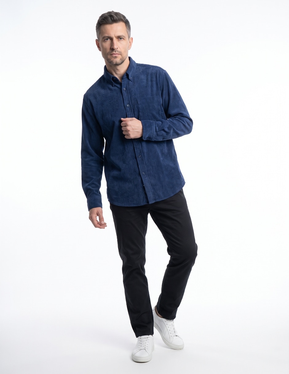 Camisa casual de pana manga larga para hombre 4