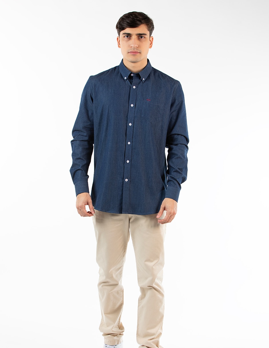 Camisa casual de algodón manga larga para hombre