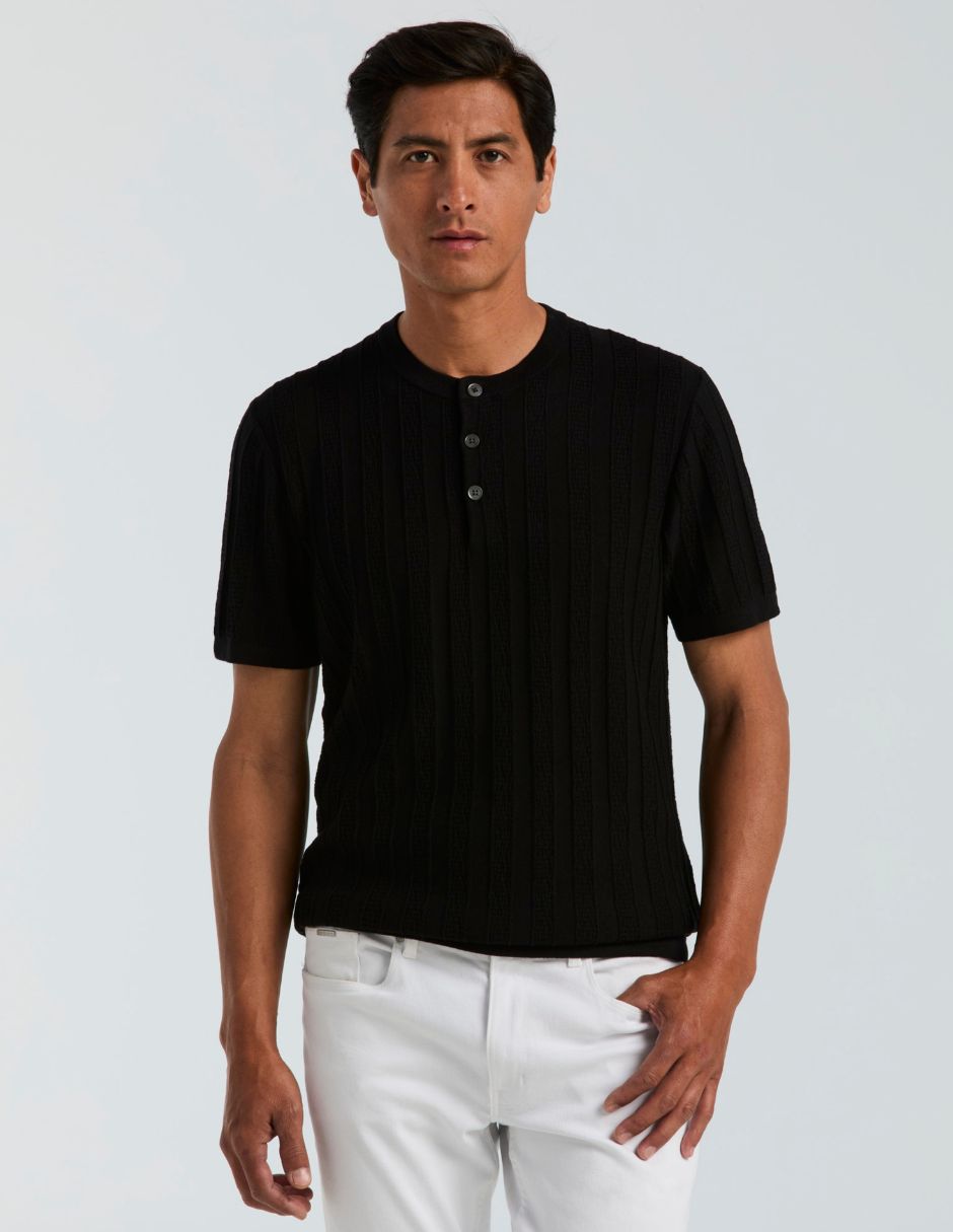Playera playera tejida cuello henley para hombre Playera playera tejida cuello henley para hombre