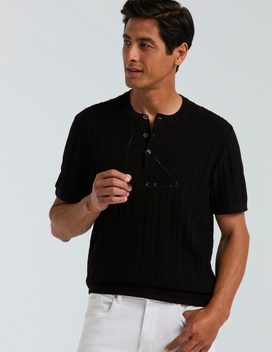 Playera playera tejida cuello henley para hombre 3