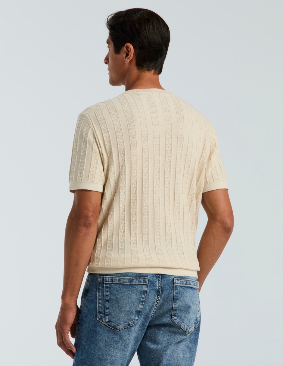 Playera playera tejida cuello henley para hombre 5