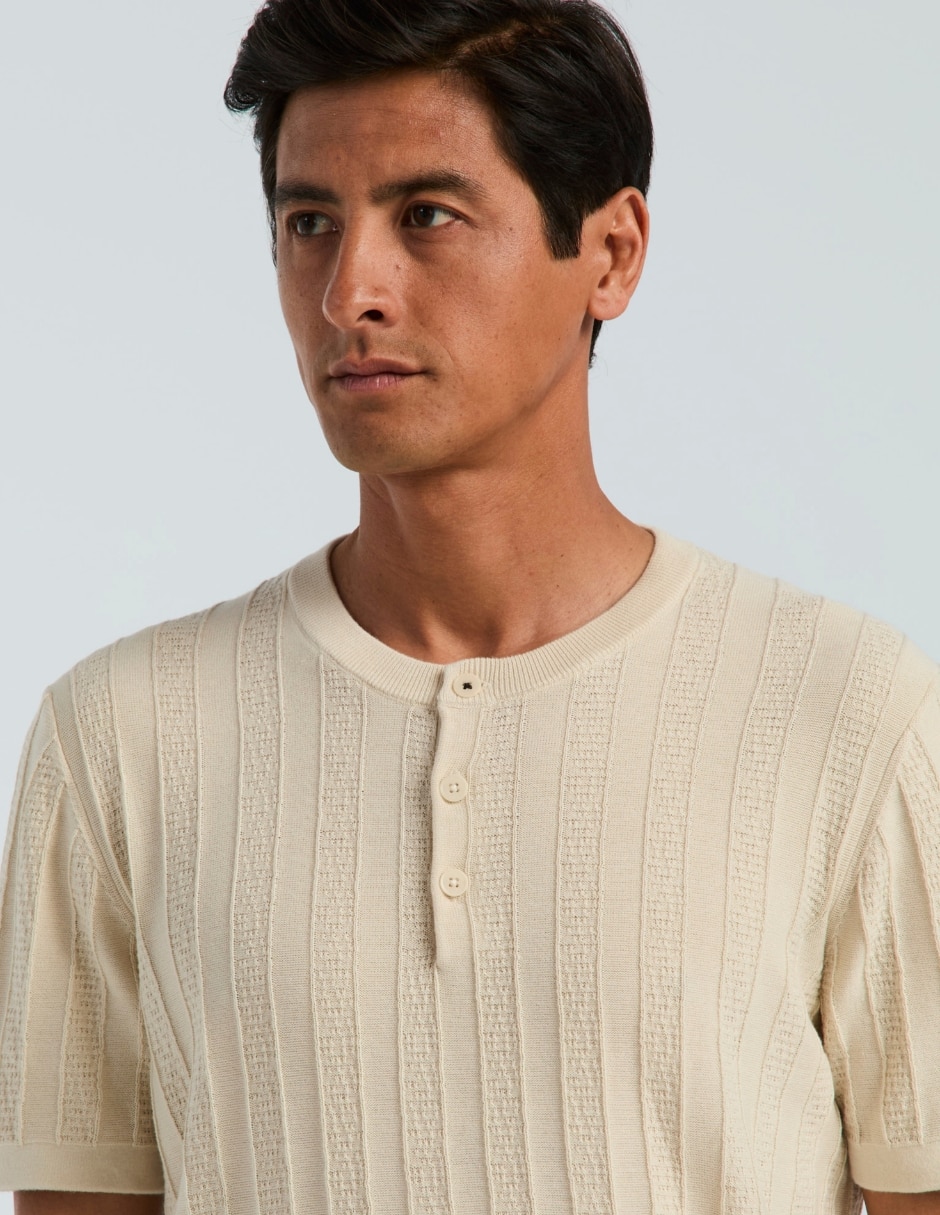 Playera playera tejida cuello henley para hombre 4