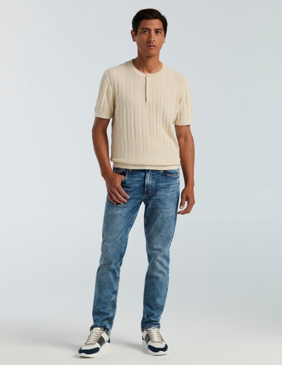 Playera playera tejida cuello henley para hombre 3