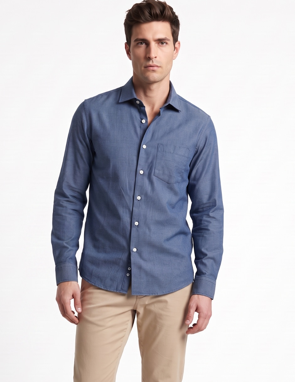 Camisa casual de algodón manga larga para hombre Camisa casual de algodón manga larga para hombre