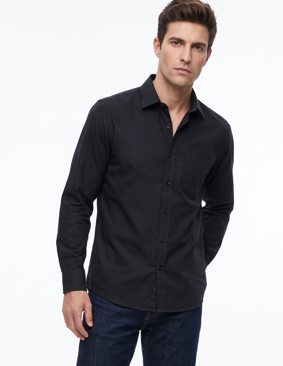Camisa casual de algodón manga larga para hombre