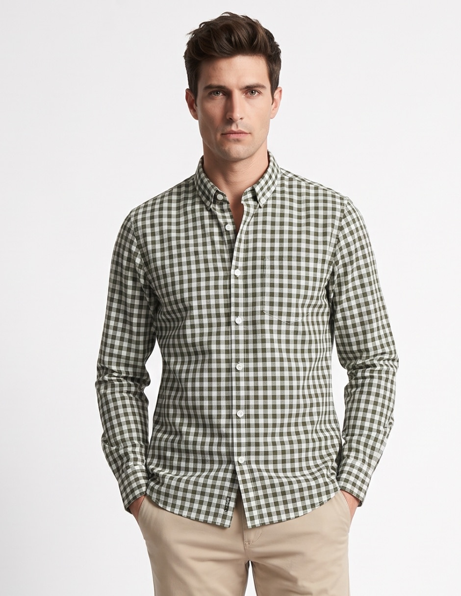 Camisa casual de algodón manga larga para hombre Camisa casual de algodón manga larga para hombre