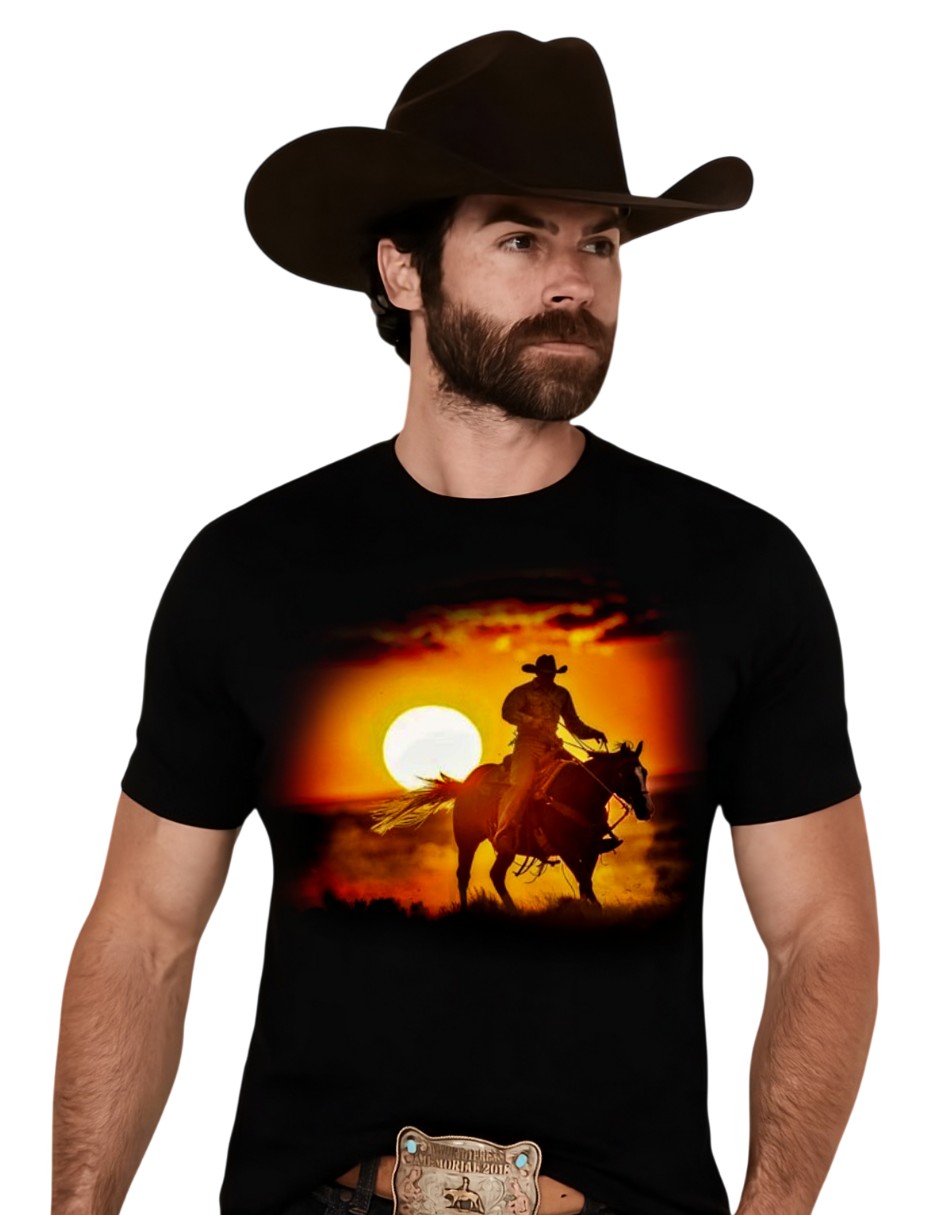 Playera Cowboy Western cuello redondo para hombre Playera Cowboy Western cuello redondo para hombre