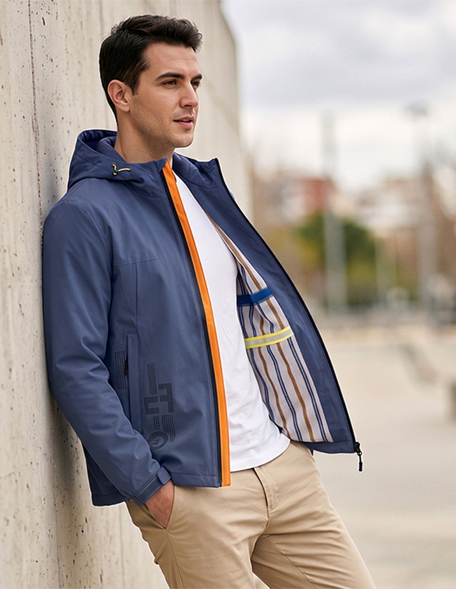 Chamarra rompevientos con capucha para hombre 7