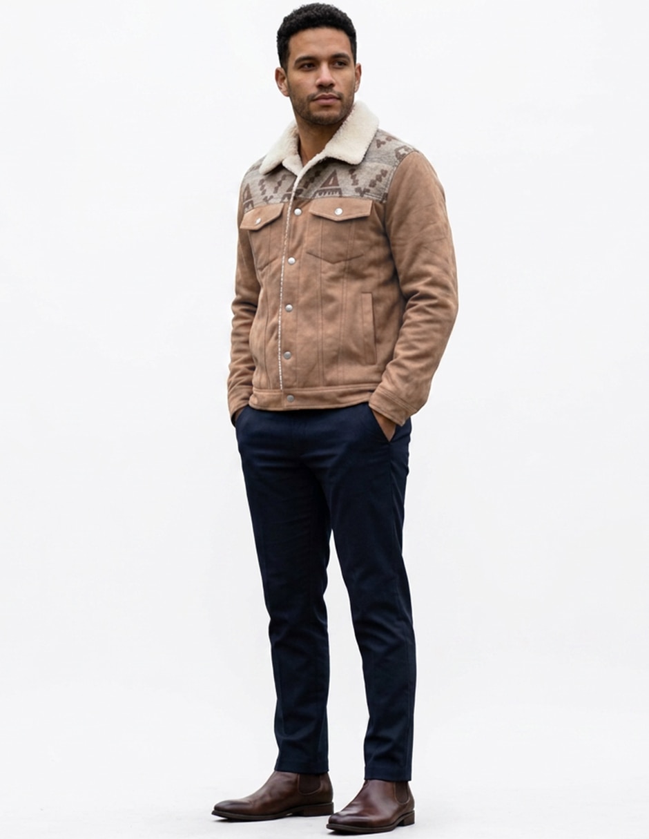 Chamarra casual cuello a contraste para hombre 5