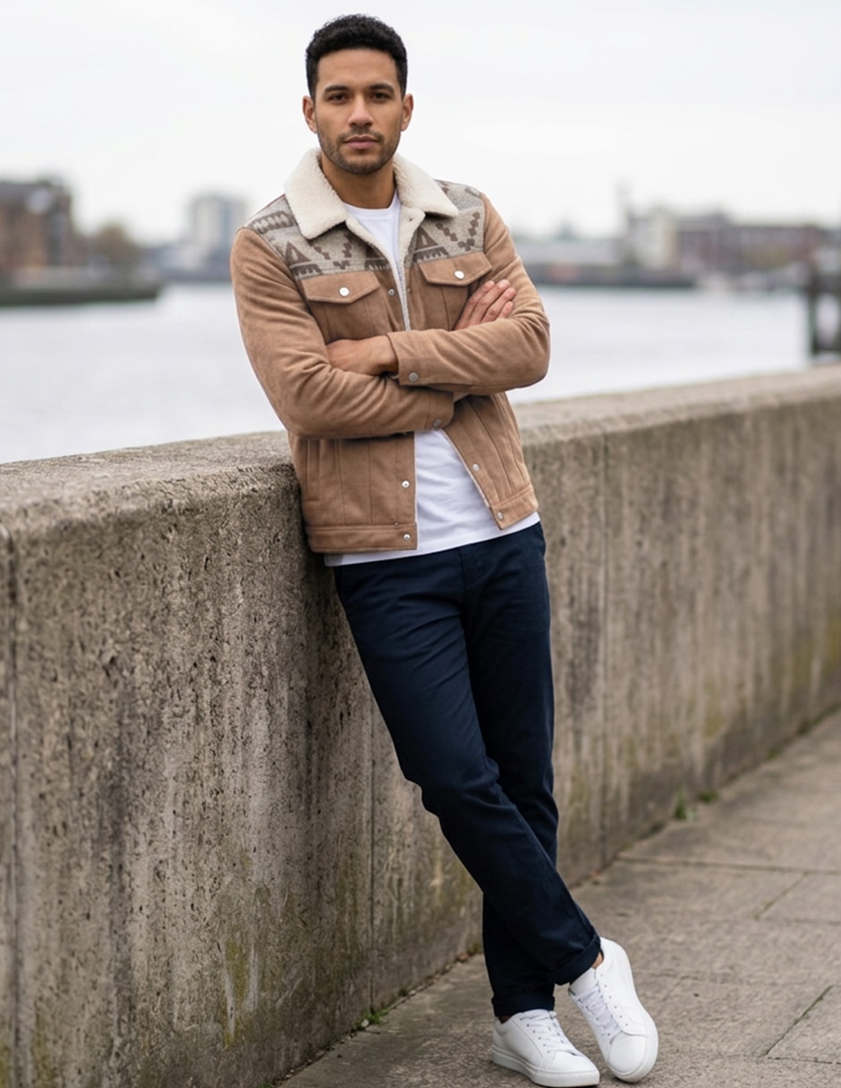 Chamarra casual cuello a contraste para hombre 7