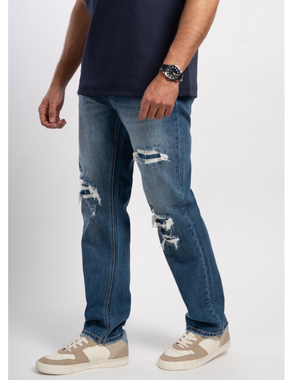 Jeans regular recto lavado deslavado para hombre 5