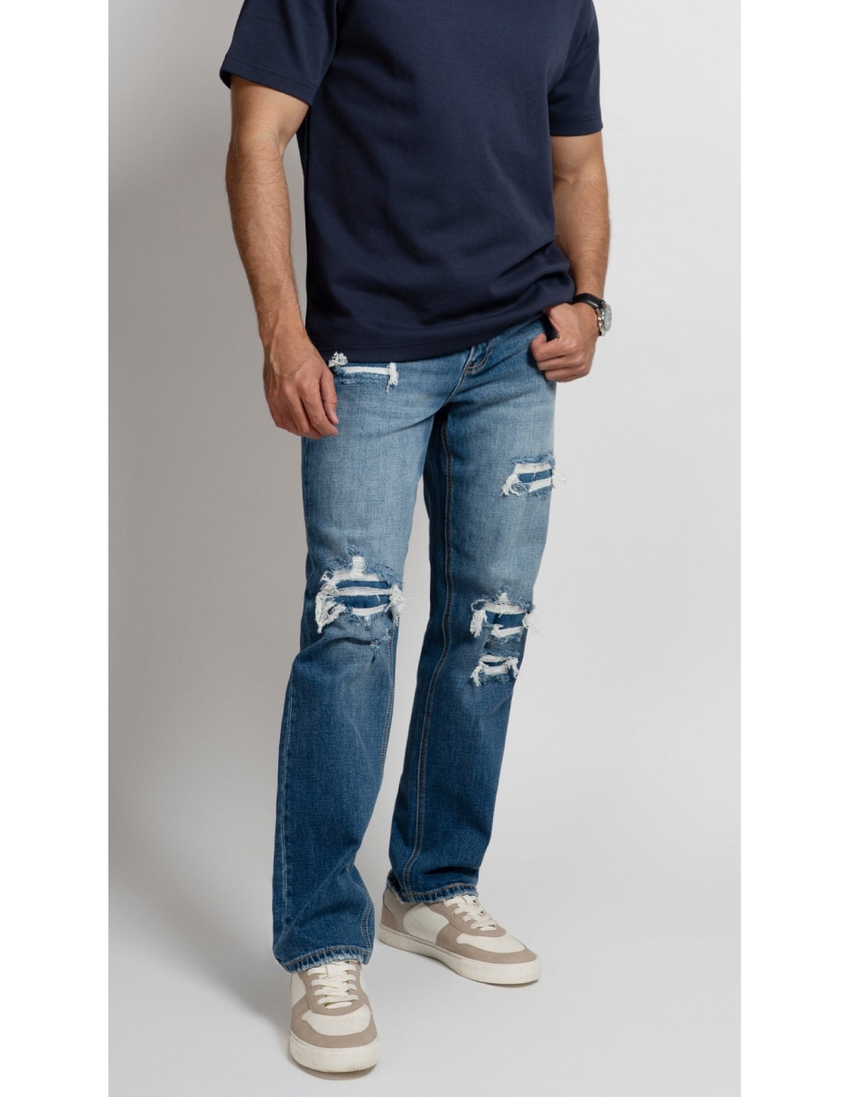 Jeans regular recto lavado deslavado para hombre 3