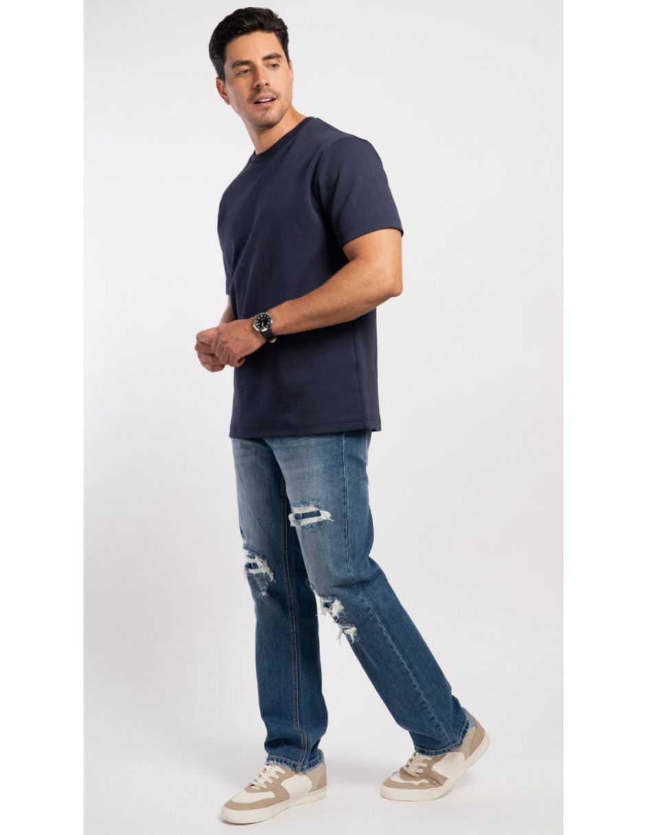 Jeans regular recto lavado deslavado para hombre 2