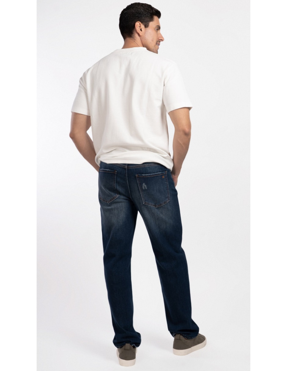 Jeans regular recto lavado medio para hombre 4