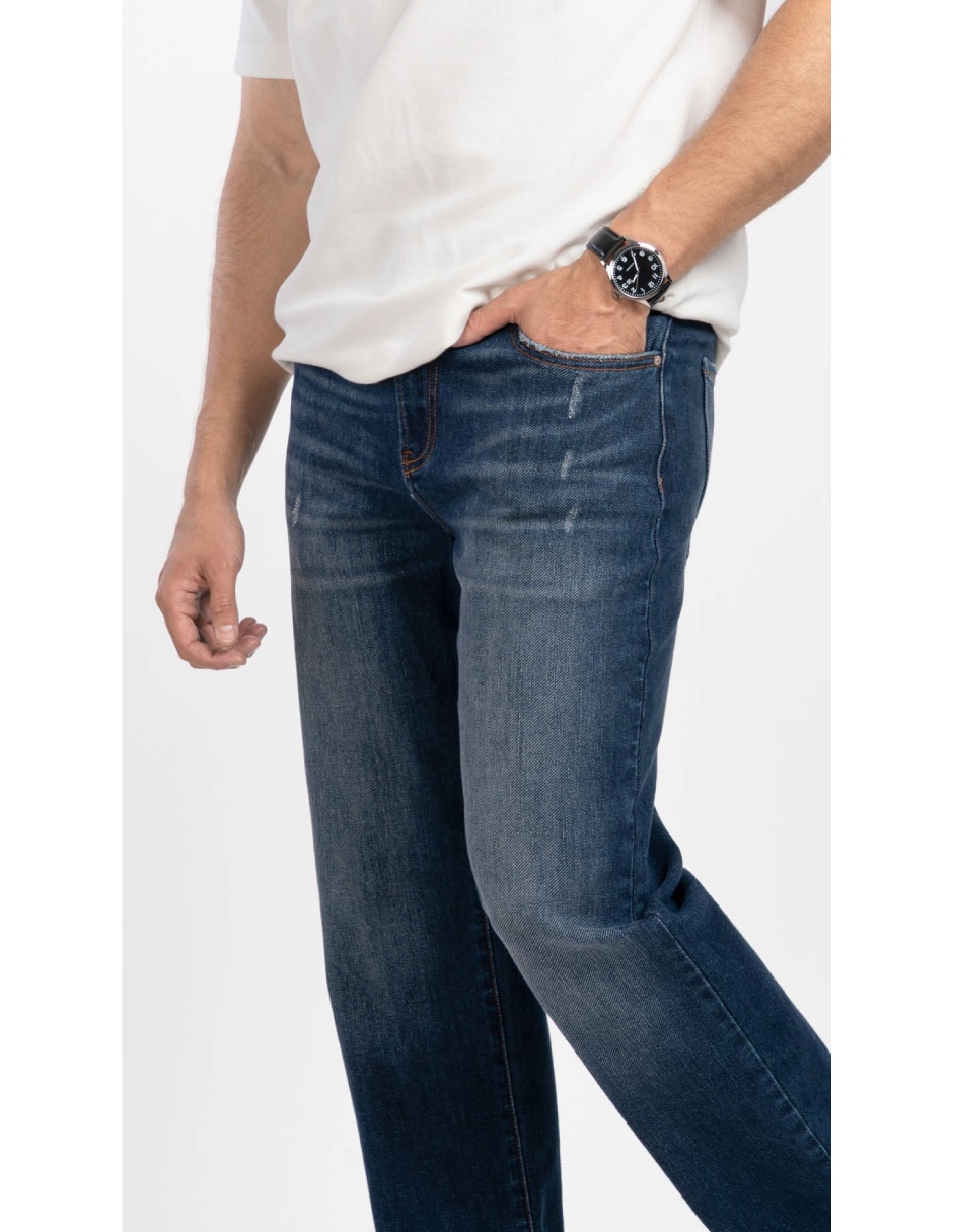 Jeans regular recto lavado medio para hombre 2