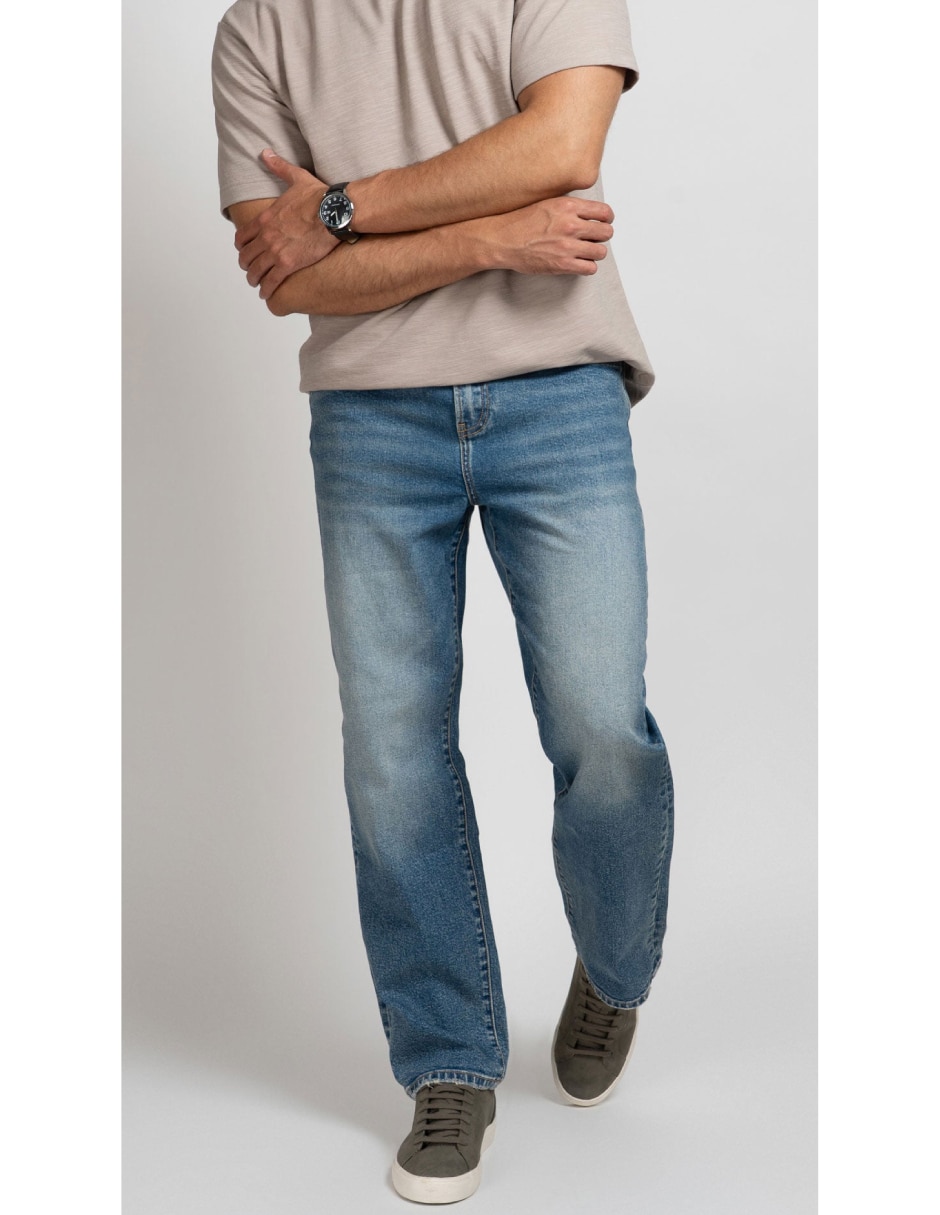 Jeans regular loose lavado medio para hombre 5