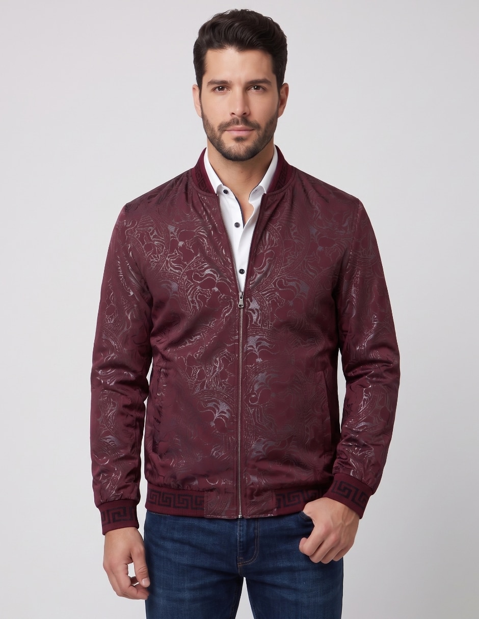 Chamarra Casual JK-2466-BURGUNDY No de Vinipiel Con bolsillos para hombre