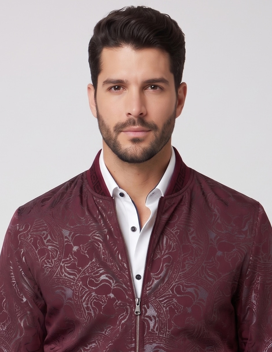 Chamarra Casual JK-2466-BURGUNDY No de Vinipiel Con bolsillos para hombre 4