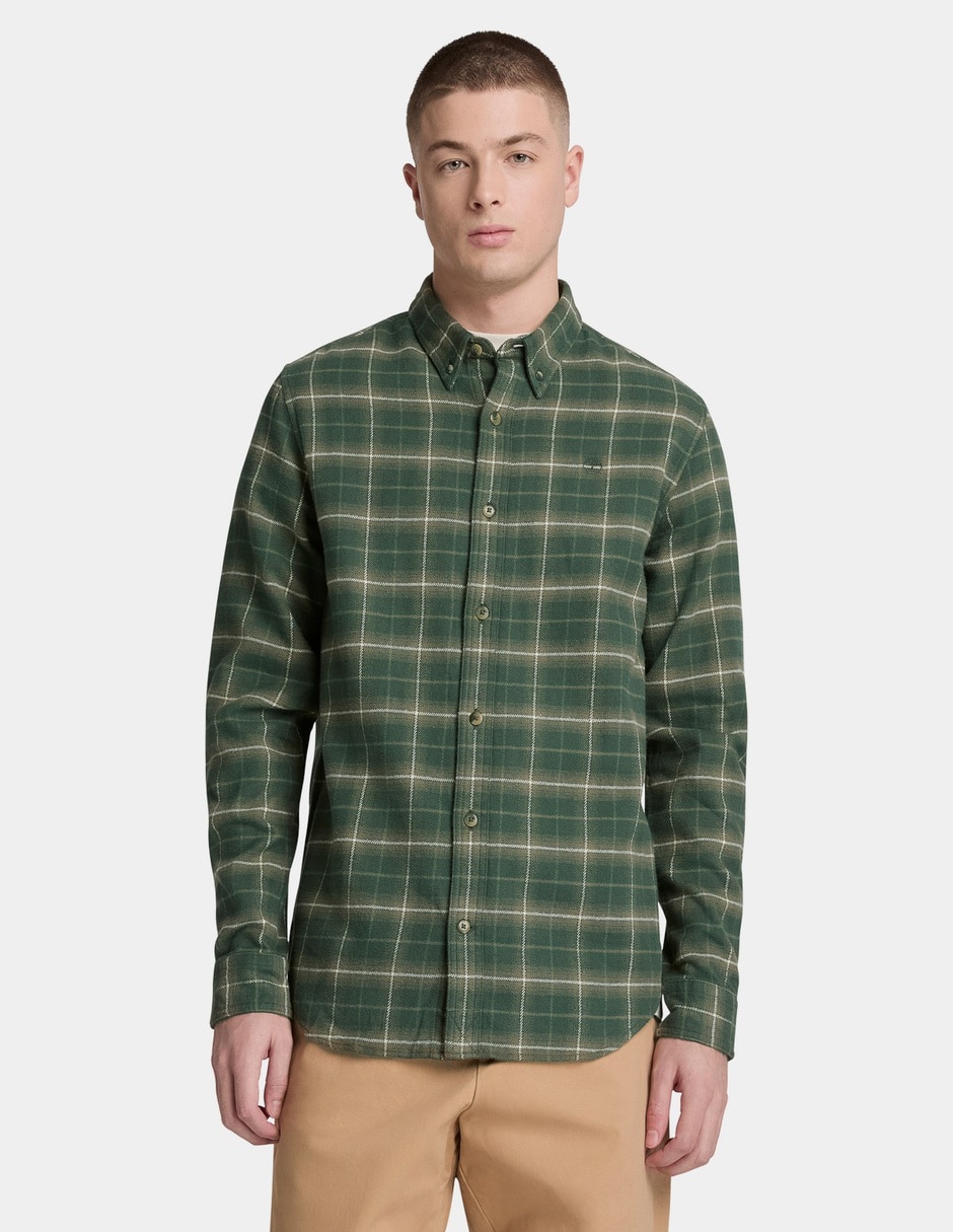 Camisa Casual Camisa corte regular de franela a cuadros para hombre Verde TBC0YH89AIC de (si aplica) Algodón manga Larga para hombre 1